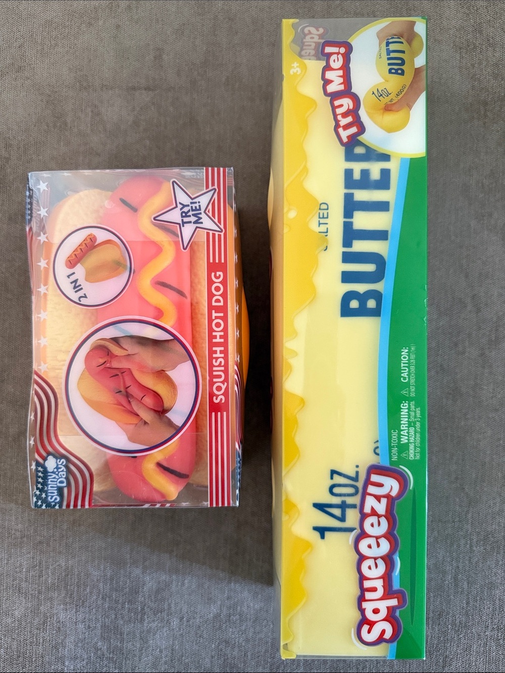 Sunny Days Squeezy Butter & Hot Dog Fidget Toys | New